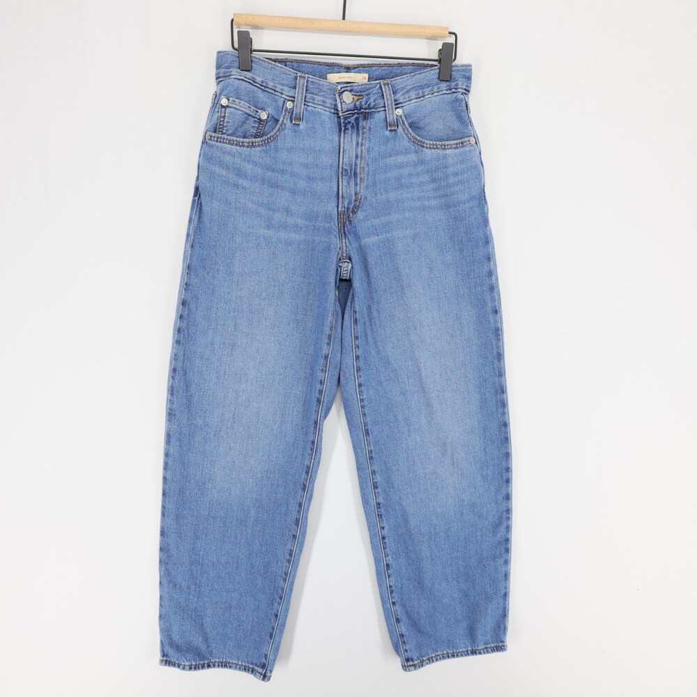 Levis Baggy Dad Jeans Womens 26x30 Blue Linen Blend Mid Rise Straight Leg Loose
